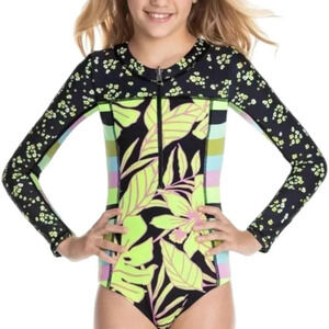 Maaji Kids Black Floral Striped Plumeria Casper Reversible One Piece Swimsuit 4